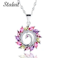 rose gold silver color peacock necklaces pendants for woman rhinestone shiny colorful crystal and austrian rhinestone drop ne