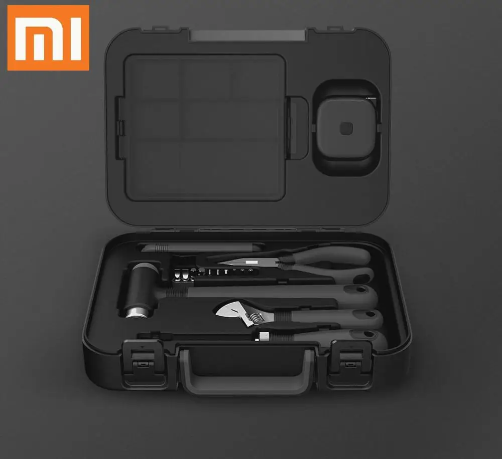 Xiaomi Mijia набор инструментов для дома, молоток, трещотка, отвертка, плоскогубцы с иглой, гаечный ключ, безопасный нож, рулетка, коробка для хранения