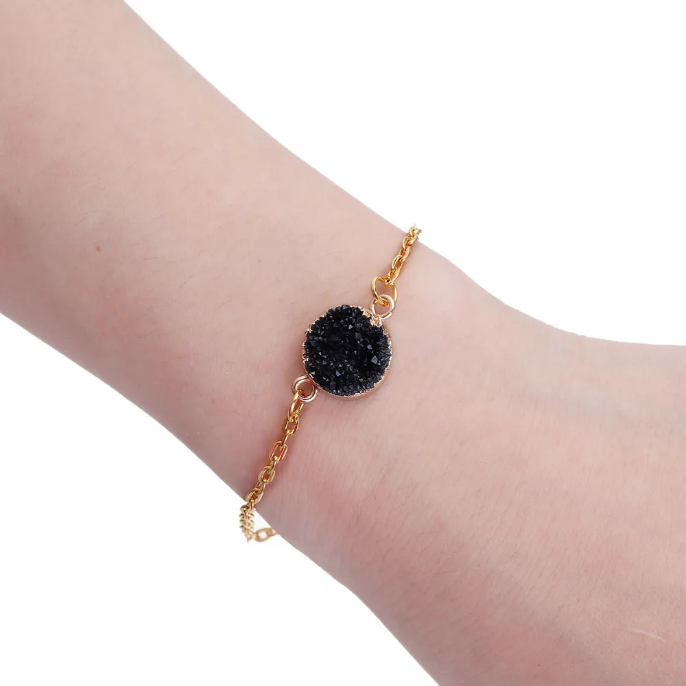 DoreenBeads Смола Drusy браслеты звено кабельная цепь Золотой цвет малахитовый