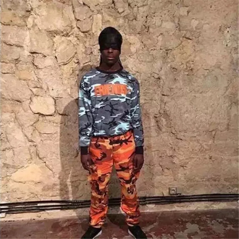 Мужские Vlone Друзья Письмо V Печати Камуфляж Футболки С Длинным Рукавом Армии