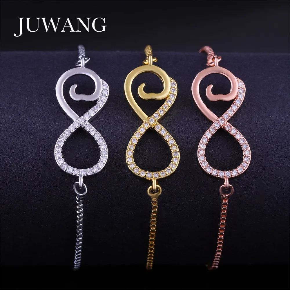 

JUWANG CZ Infinity Love Charm Bracelets Bangles For Girls Woman Silver Color Chain Link Bracelet Fashion Jewelry Gift Wholesale