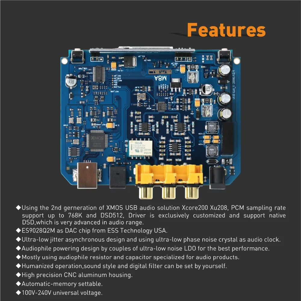 Старая версия SMSL M8A родная ES9028Q2M DSD512/PCM768kHz USB плеер с ЦАП XMOS оптический/коаксиальный/USB вход RCA выход HIFI декодер