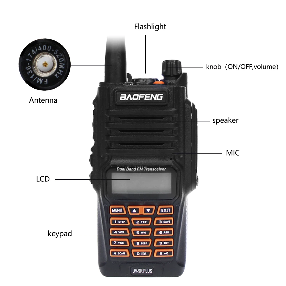 Новейший Baofeng UV-9R Plus Walkie Talkie Водонепроницаемый 8 Вт UHF VHF Двухдиапазонный 136-174/400-520 МГц Ham CB радио FM трансивер сканер