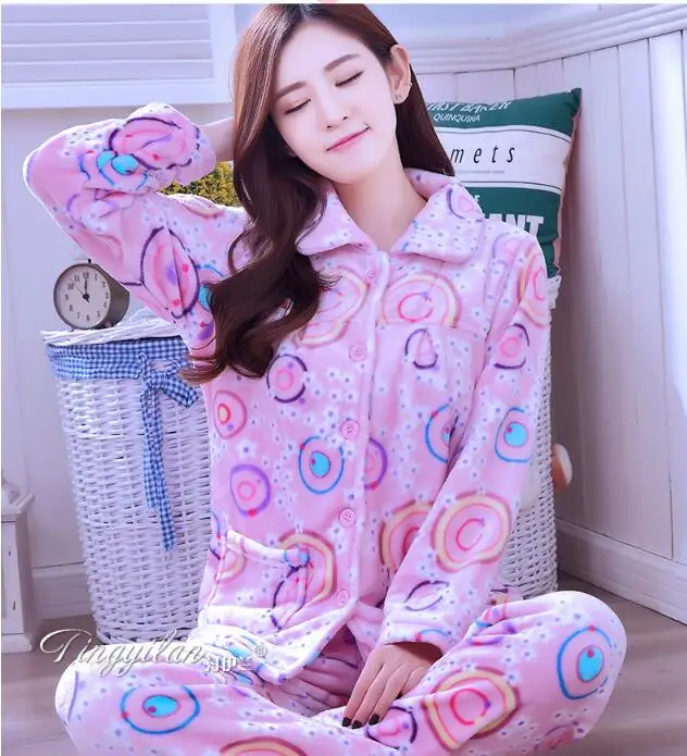 Style26 Женская пижама из кораллового флиса; женская утепленная Фланелевая пижама; зимняя Домашняя одежда с длинными рукавами для девочек; бархатная одежда для девочек; B-2113 - Цвет: Style26