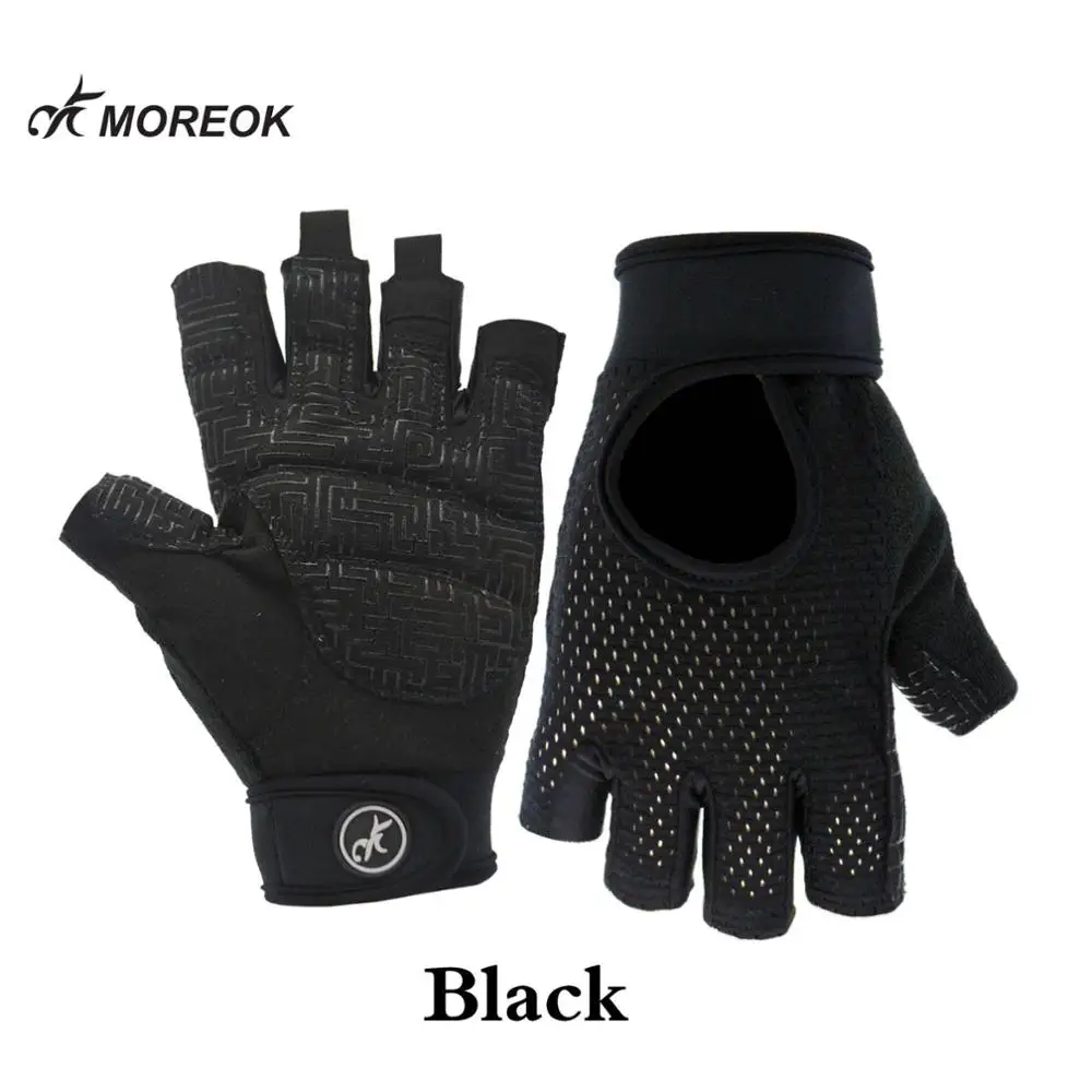 MK100Black MOREOK лайкра тренажерный зал фитнес тренировки тяжелая атлетика перчатки дышащие противоскользящие планки с регулируемым ремешком - Цвет: MK100Black