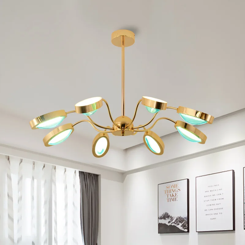 Post Modern originality Creative Chandeliers Bedroom Living room Light luxury Plated Gold Iron art 6/8 lamps LED Pendant | Лампы и