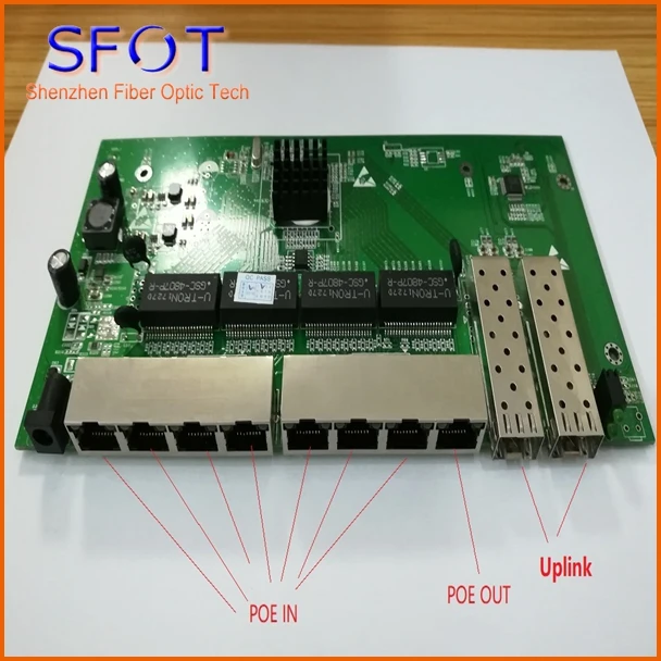 

8pcs/lot, 2 Ports SFP+8 Ports RJ45 POE reverse Switch board, not manageable, 1~7 ports POE IN and port 8 POE OUT