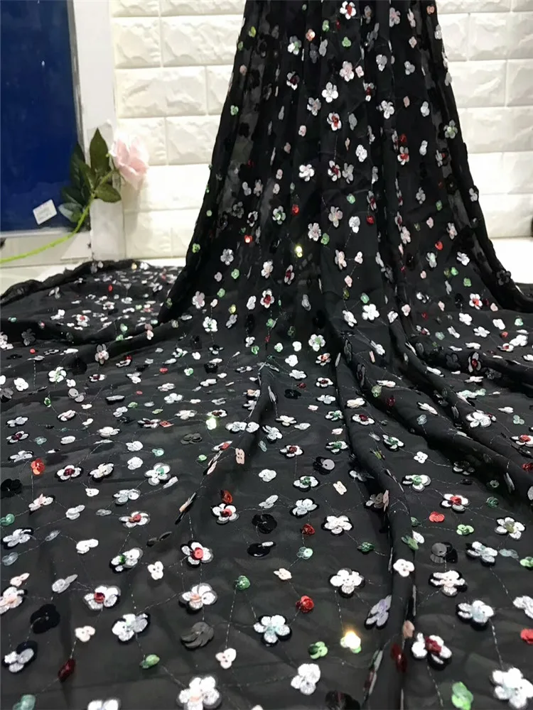 

African sequins lace fabric 2019 embroidered Nigerian laces fabric high quality guipure french tulle mesh lace trim dress jy2-51