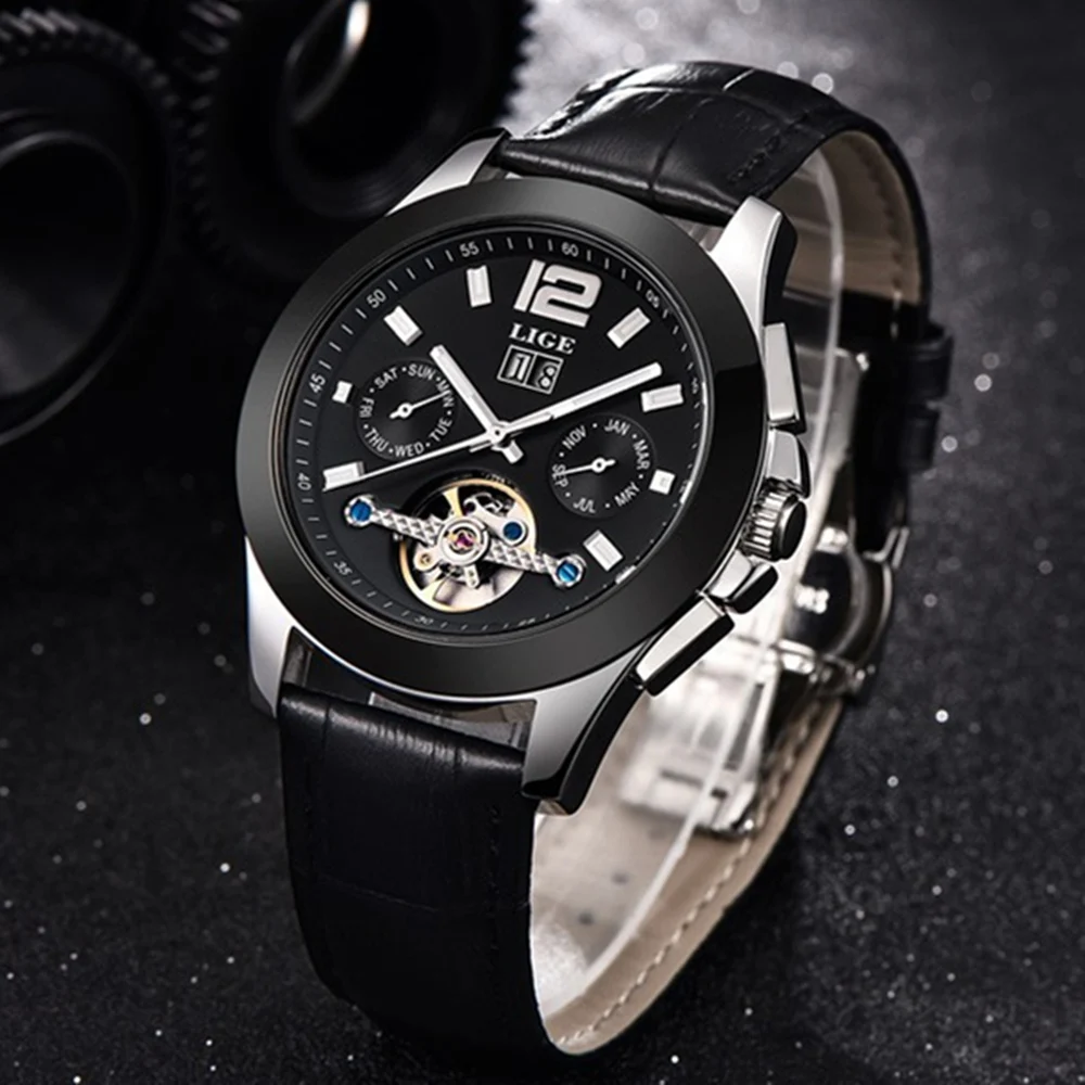 Top Brand Luxury LIGE Watches Men High Quality Tourbillon Automatic Mechanical Mens Dive 50M Business Steel Wristwatch | Наручные часы