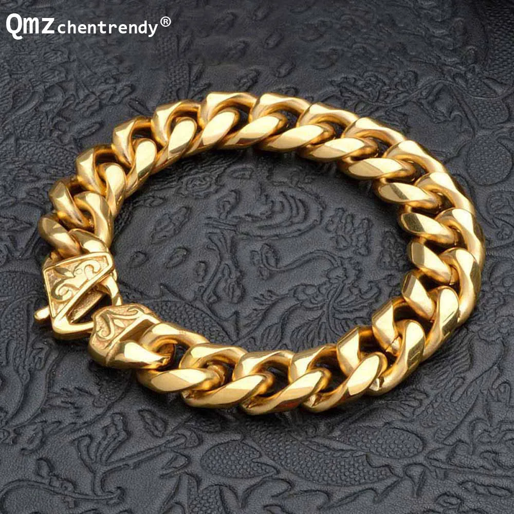 

New Titanium Men's Gold Punk Heavy Twisted Link Chains Bracelet Bangles Cuff Wristband Pulseras Trendy Male Jewelry Brace Lace