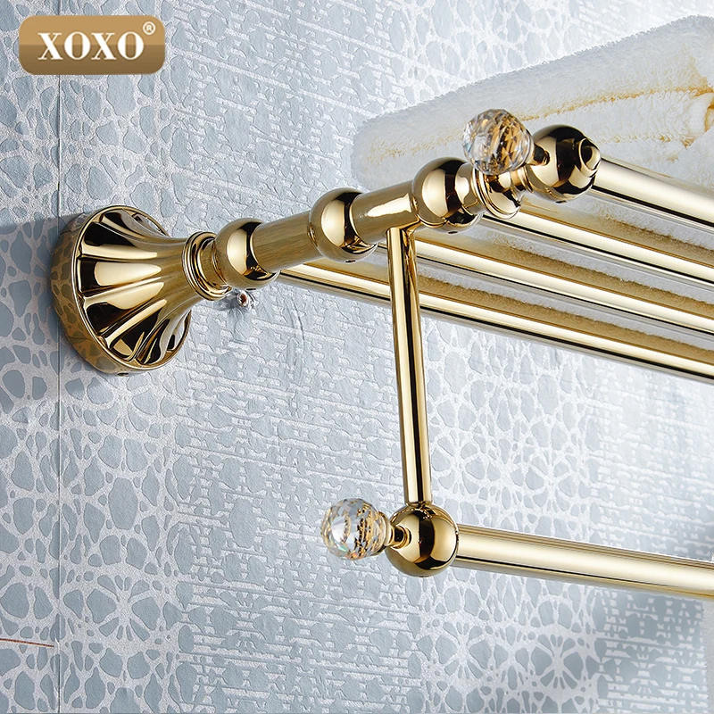 

XOXO Brass+Crystal Titanium Gold Plating Towel Rack,towel Shelf with Bar,towel Holder Bathroom accessories 16020G