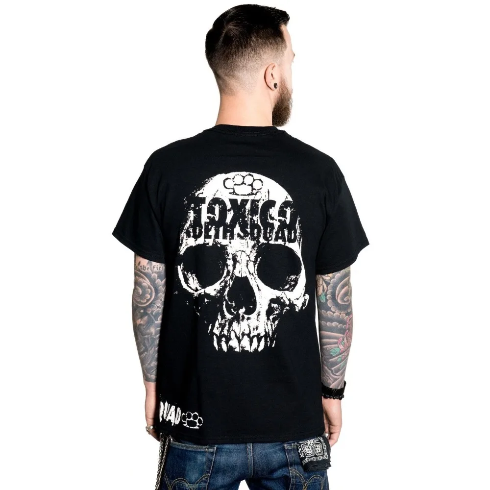 Мужская черная футболка Deth Squad с принтом черепа и вырезом лодочкой хит продаж