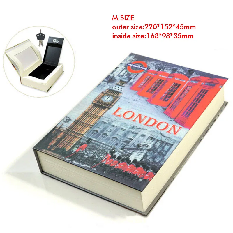 London-Size M Книжные сейфы, замок для ключей, секретная книга, скрытый Сейф для безопасности, коробка для денег, Ювелирное Украшение, классическая коробка для книг, размер М, 220*152*45 мм - Цвет: London-Size M