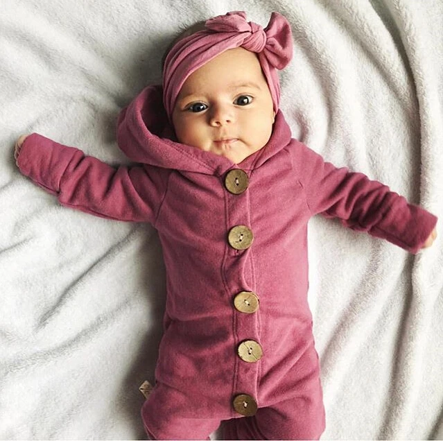 Toddler Baby Clothes Hooded Long Sleeve Button Boy&Girl Kids Baby Rompers Cotton Jumpsuit New Born Baby Clothes Casual Outfit