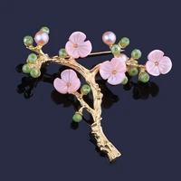 farlena original design natural shell freshwater pearls pink plum brooch vintage crystal flower brooches for women