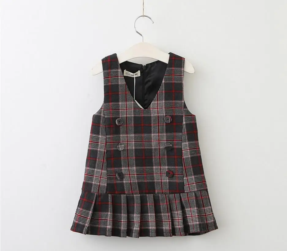 Новые осенние детские Обувь для девочек клетчатый жилет Платья женщин принцесса
