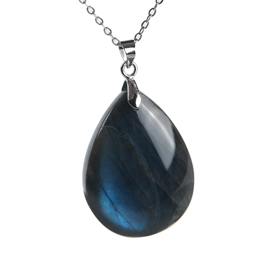 

Genuine Natural Labradorite Blue Light Gems Waterdrop Shape Healing Stone Crystal Beads Women Pendants 33x24x8mm