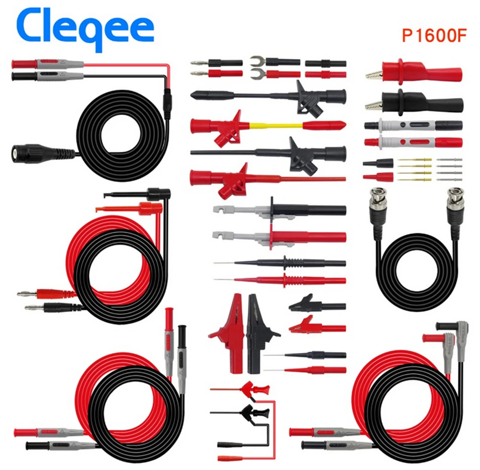 

Cleqee P1600C/D/E/F 18 в 1, подключаемый щуп для мультиметра, набор тестовых проводов, автомобильный щуп, крюк для проверки ИС, Fluke BNC-Тестовый Кабель
