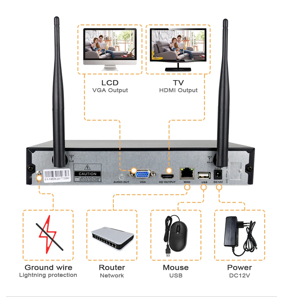 Hiseeu 4CH беспроводная камера безопасности Система 960 P ip-камера Водонепроницаемая наружная домашняя камера видеонаблюдения Система видеонаблюдения Комплекты видеонаблюдения