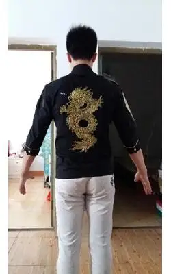 22*35cm large dragon embroidery on black gauze with paillette sew-on applique raw material for classic or performing clothes | Дом и сад