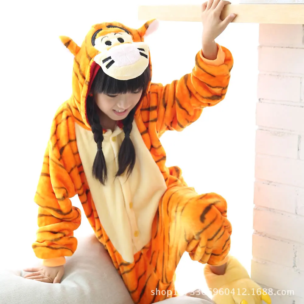 Tiger Черно-белая Пижама кигуруми с медведем и животным, Danganronpa Monokuma, Детский комбинезон для мальчиков и девочек с героями мультфильмов, флисовая одежда для сна - Цвет: Tiger