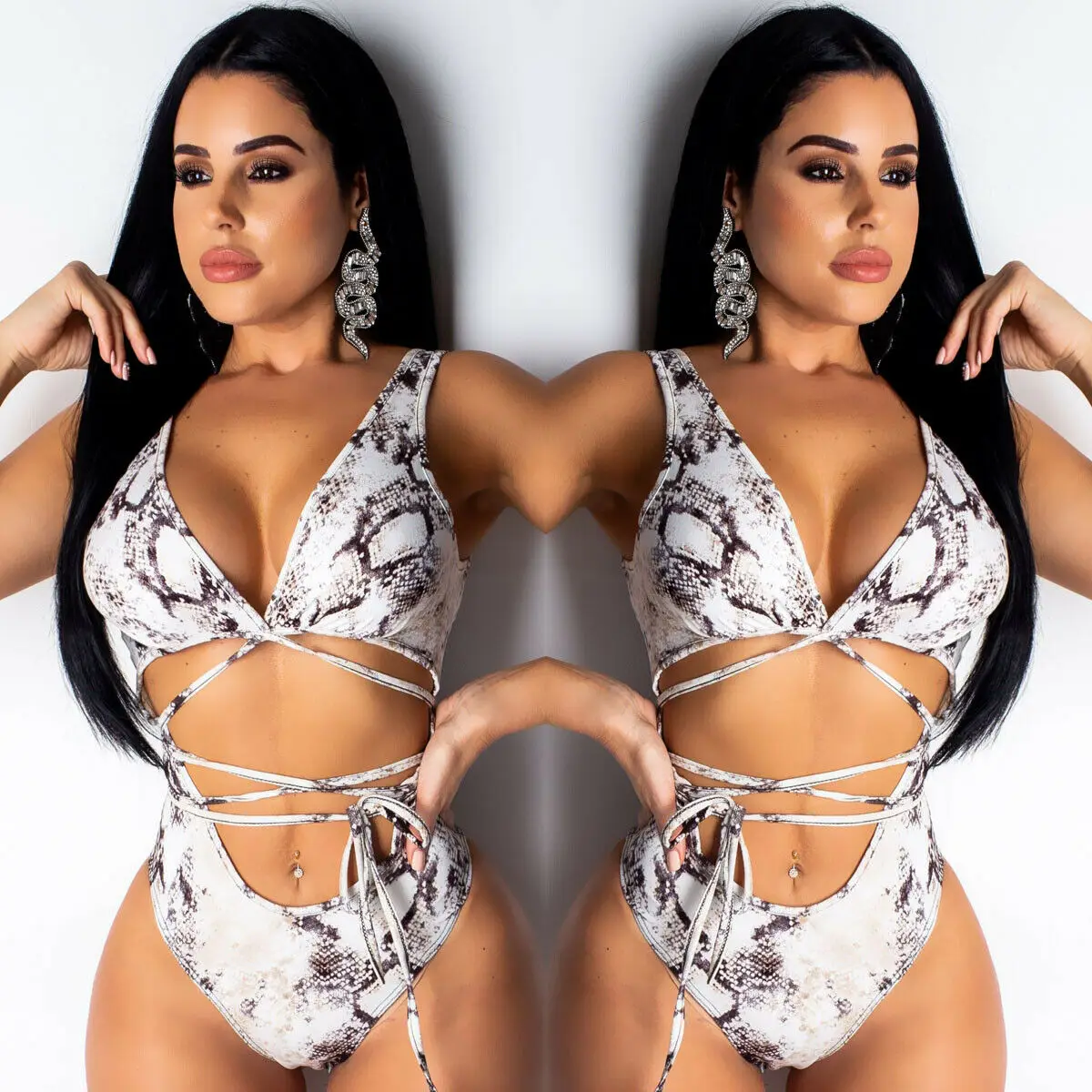 Дамский однотонный купальник с принтом под кожу змеи и подкладкой с эффектом push-up, комплект купальной одежды монокини для купания.