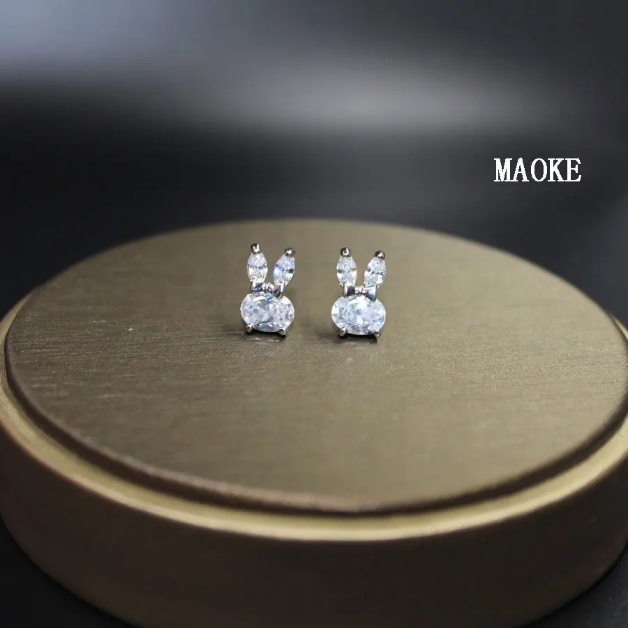 Promotions New Cute Rabbit Copper Inlaid Zircon Gold and SV Two Small Animals Earrings Fashion Jewelry for Women's Gifts | Украшения и