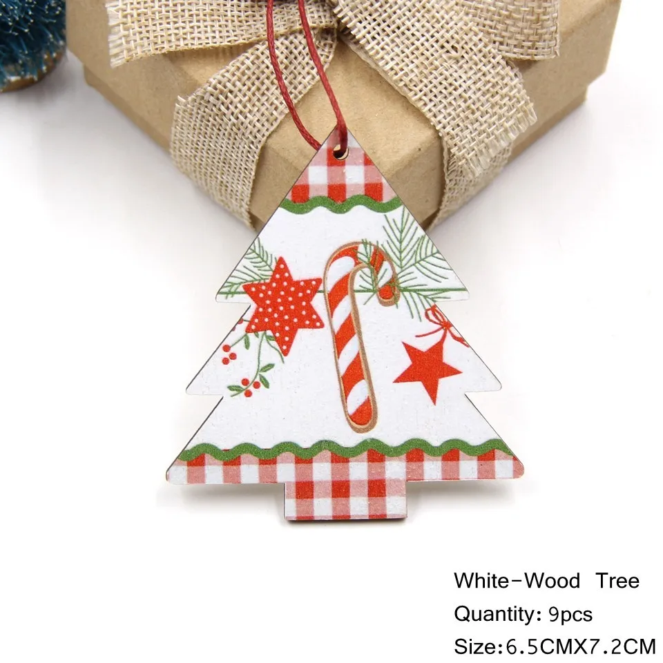 9PCS-W-A-Tree Хит! 9 шт./лот, рождественские деревянные подвески, украшения, поделки из дерева, украшения для рождественской елки, украшения для рождественской вечеринки, подарки - Цвет: 9PCS-W-A-Tree