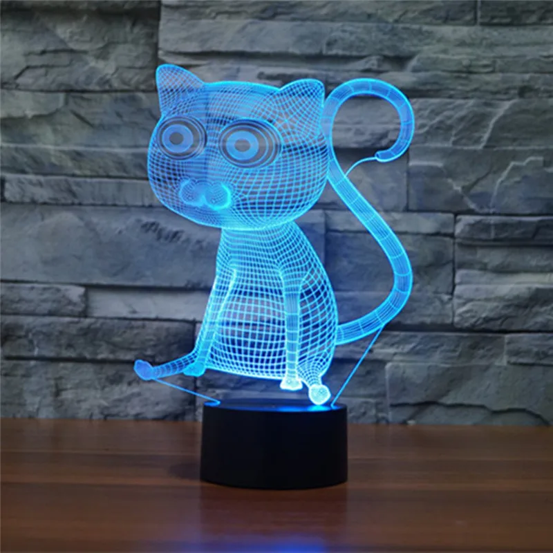 AUCD Cute Animal Cat Colorful 3D Visual Night Light Acrylic Touch Swtich Table Lamp Decoration Bedroom Office Ambient Lights 293|night light|3d