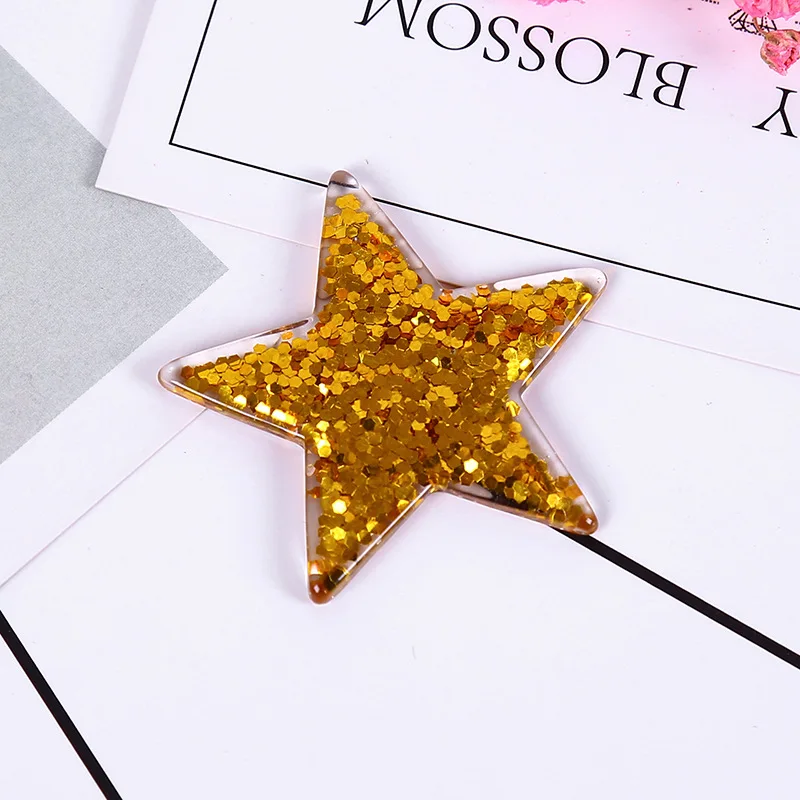 

100pcs/lot 37mm Cute Resin Glitter Pentagram Stars Cabochon Flatback For Mobile Case Scrapbooking DIY Decorative Craft Favor