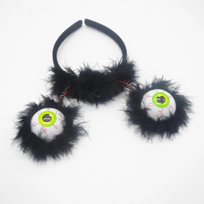 

New LED Alien Eyeballs Glow Headband Flashing Black Feather Headwear Hair Accessories Halloween Glow Party Supplies