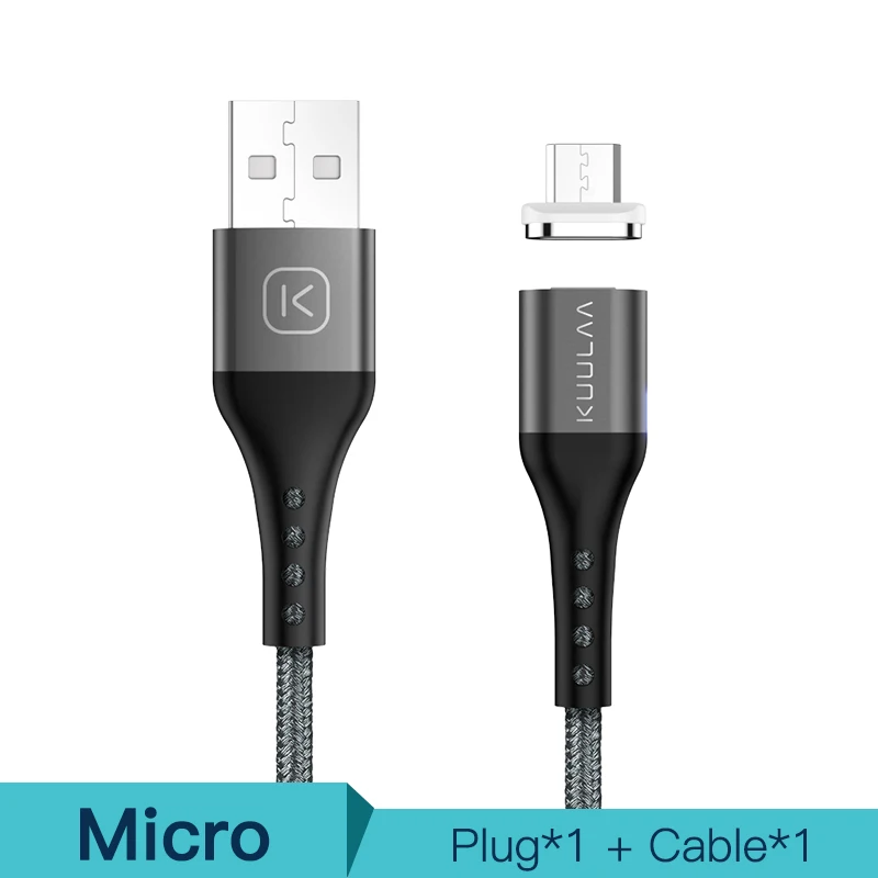 Gray For Micro KUULAA Магнитный кабель Micro USB Type C быстрый зарядный Адаптер для iPhone XiaoMi Huawei зарядное устройство магнитная Быстрая зарядка USB C USB-шнур - Цвет: Gray For Micro