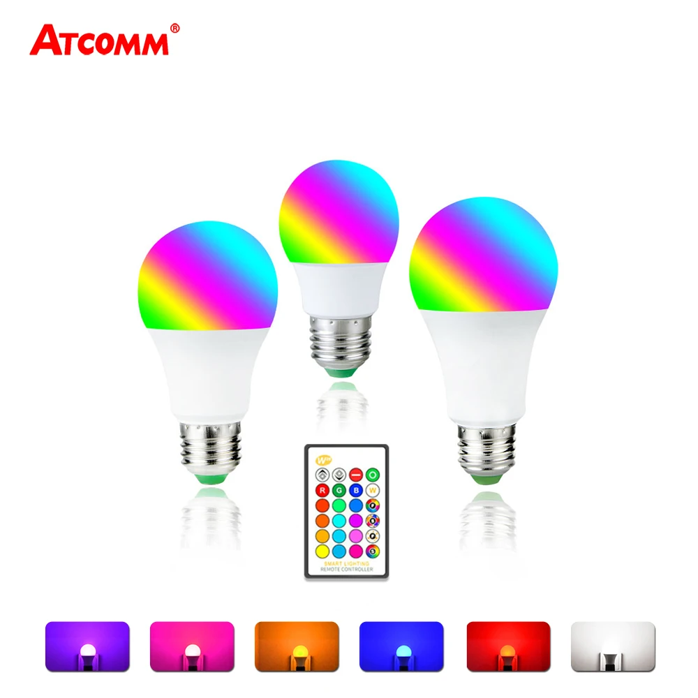E27 Ampoule LED 5 Вт RGB Диодная лампа с ИК пультом дистанционного управления 4 уровня
