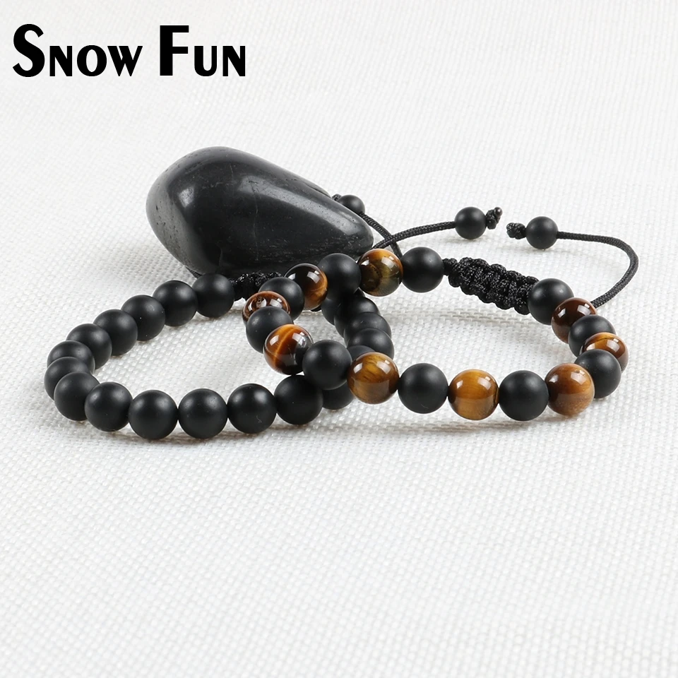 Снежные забавные 8 мм черные матовые Агатовые Бусины унисекс тканый браслет для
