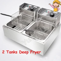 2 tanks deep fryer with baskets electric frying furnace stainless steel french fries cooker fried chicken machine wk 82