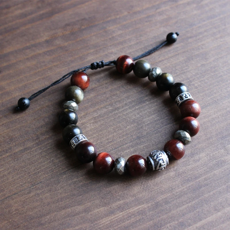 Оптовая продажа обсидиан и красный тигровый глаз камень 10 мм бусины шесть