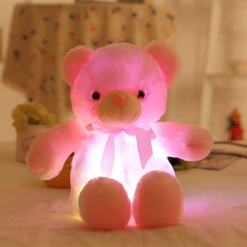 pink Большой красочный светящийся плюшевый мишка светящиеся плюшевые игрушки Kawaii светильник светодиодный плюшевый мишка мягкие игрушки куклы Детский Рождественский подарок - Цвет: pink