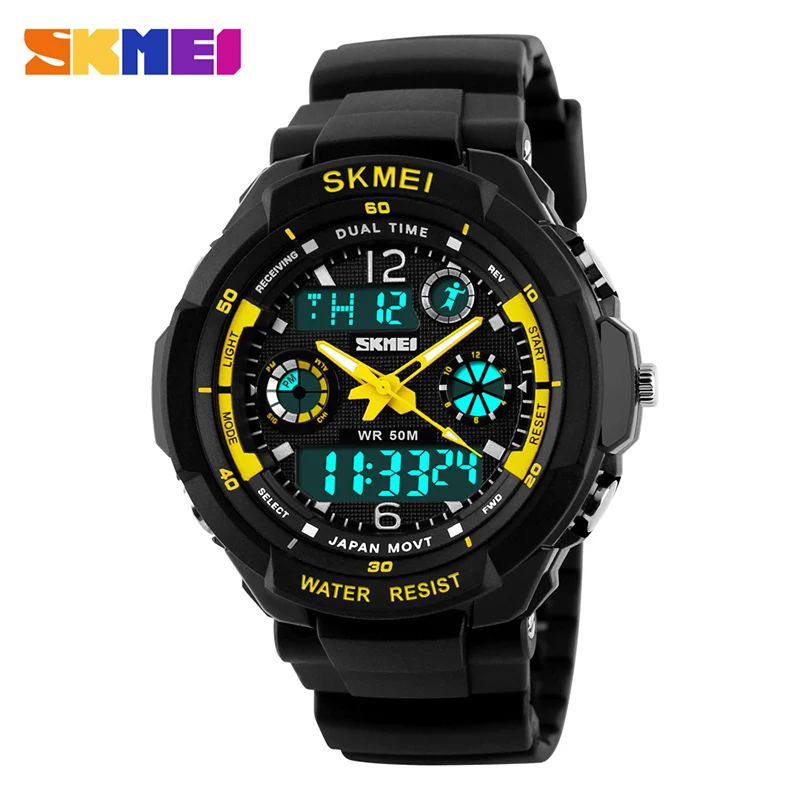 Yellow L Adult SKMEI Для детей Часы Анти-шок Водонепроницаемый Открытый спортивные часы Для мужчин Мода цифровой Кварцевые наручные часы Relogio Masculino - Цвет: Yellow L Adult