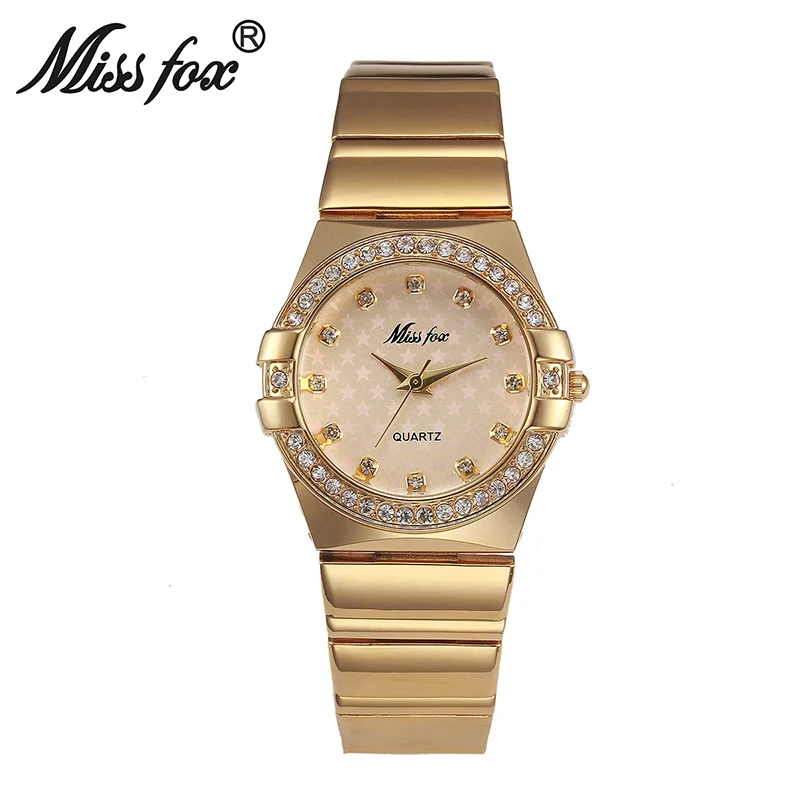 MissFox модные часы женские модные роскошные часы женские золотые наручные часы с логотипом известного бренда жемчужный корпус пять звезд бу часы