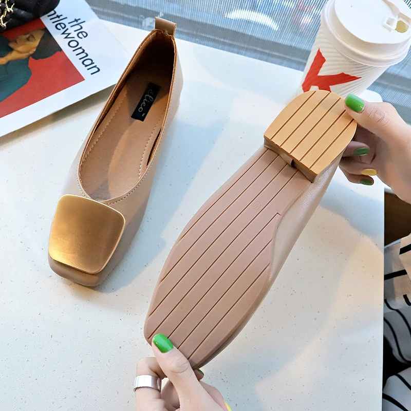 

New Casual Shoes Ballet Flats Slip on Women Shoes Woman Flats Shallow Metal Buckle Soft Bottom Square Toe Ladies Flats Female