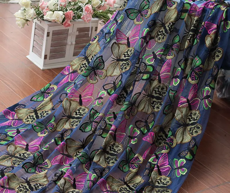 Кружевная отделка ширина 142 см красивая вышитая бабочка Высококачественная