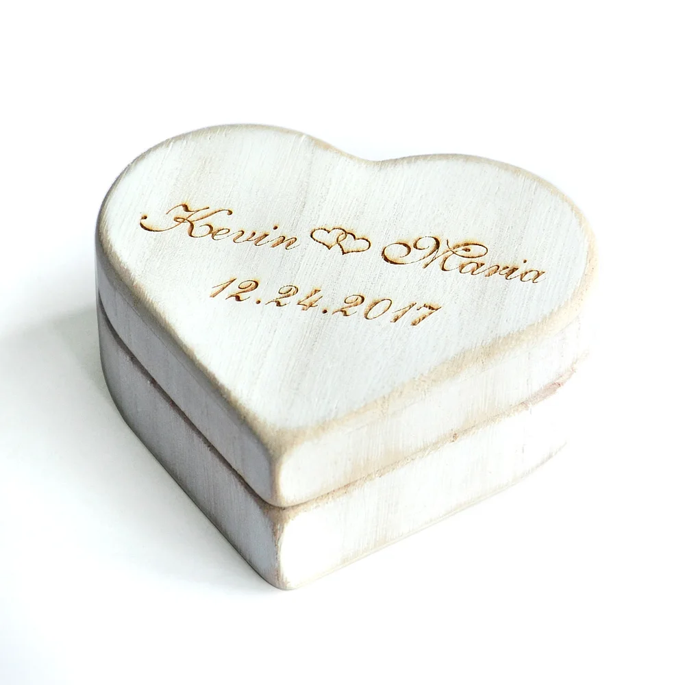 

Vintage White Heart Wedding Ring Box, Personalized Wood Wedding Ring Pillow Box, Rustic Wedding Ring Holder Box