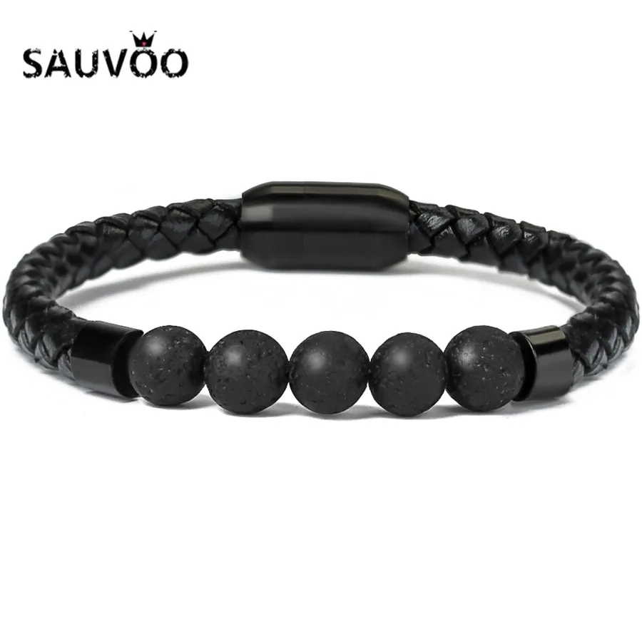Мужской черный браслет SAUVOO из нержавеющей стали с магнитными застежками