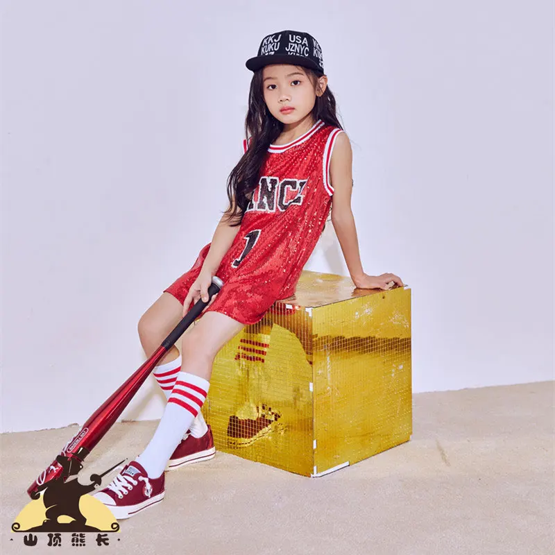New Children's Jazz Dance Modern Costumes Girls Sequins Hip Hop Embroidery Vest Street Performance |
