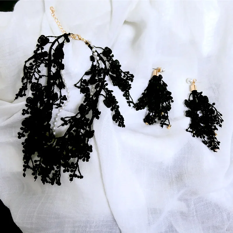 Модные очаровательны жемчужина Кружево колошения Chocker комплект ювелирных