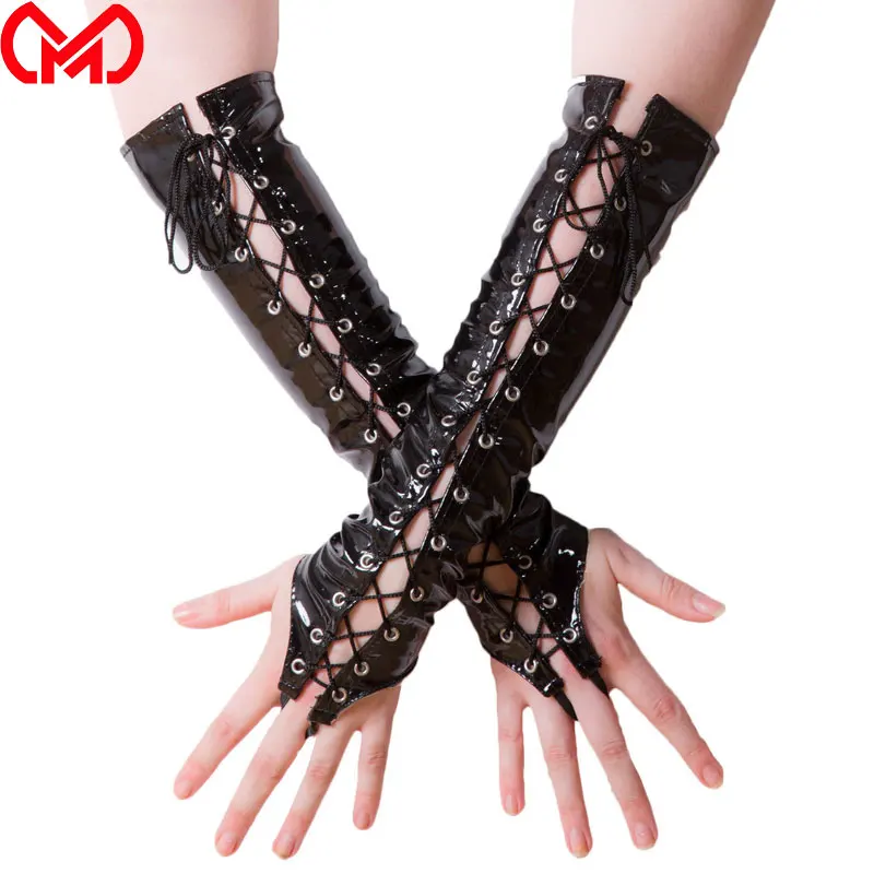 Сексуальный блестящий из искусственной кожи длинные перчатки панк хип хоп джаз