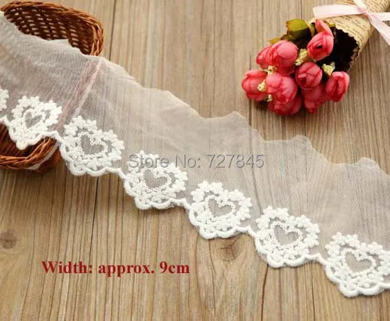 

10yard/lot Width: 9cm Kawaii heart patterned cotton lace, embroidered trim for sewing, Scrapbooking (ss-k761-353)