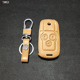 C Style brown Хвала верхний слой кожаный чехол для ключей для автомобиля брелок для Honda Accord City Civic CRV элемент подходит Hrv Odyssey Crider Jed 3 кнопки - Название цвета: C Style brown