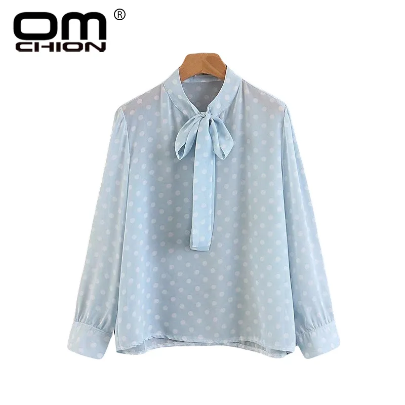 OMCHION Blusa Feminina 2018 шифоновая блузка в горошек с длинным рукавом Женские