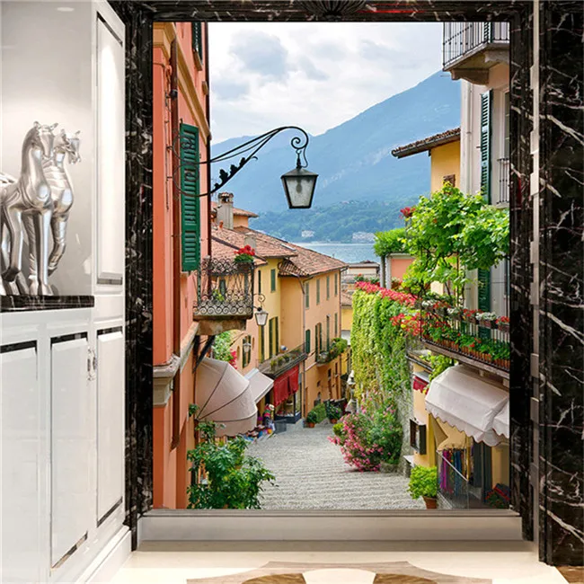 Custom Photo Aisle Corridor Entrance Background Wall Paper Continental Vertical Edition City Street View 3D Town Home Decor |